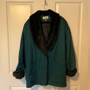 Vintage Green Luxury Fur Coat Thick Winter Coat Size Large